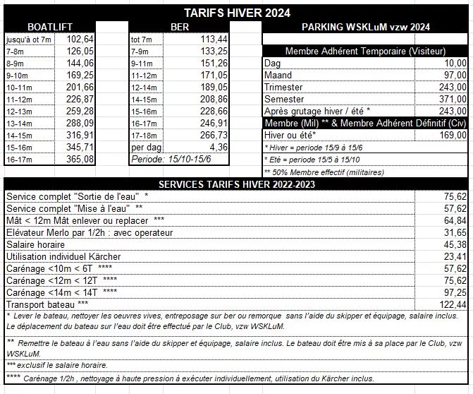 tarif 2024 YS -  - Tarifs